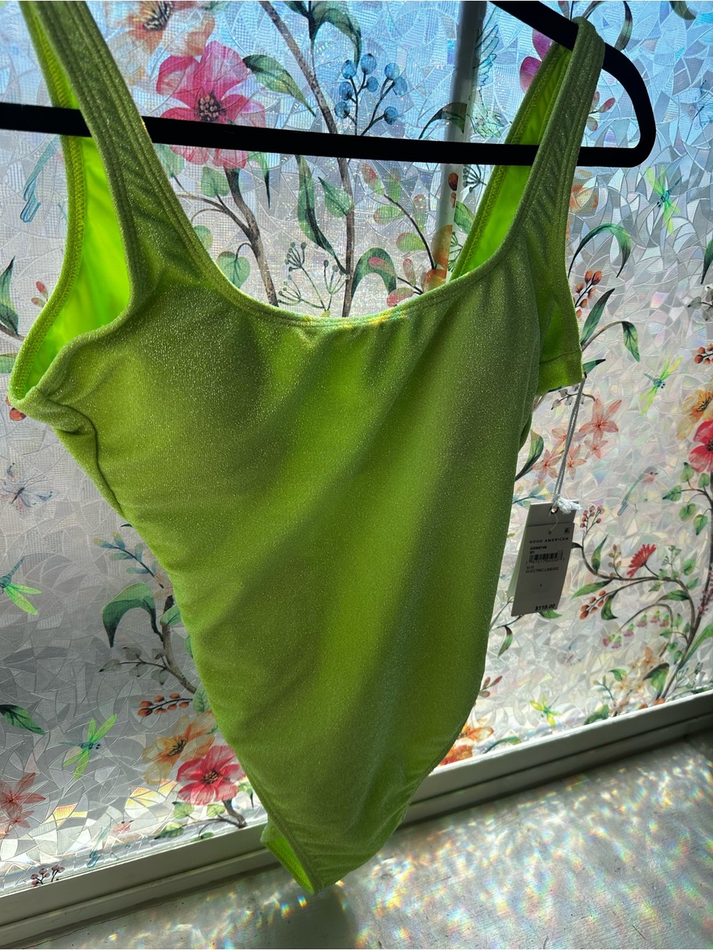 NWT Good American Electric Lime Shimmer One Piece Swimsuit Size 1